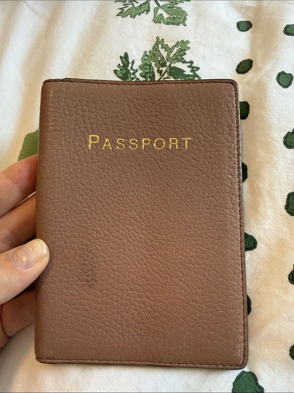 J. Crew Brown Leather Passport Holder with Gold Embossing